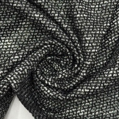 Tissu Maille Chiné Polyester Viscose Noir Effet Moucheté - Coupon 300cm x 160cm