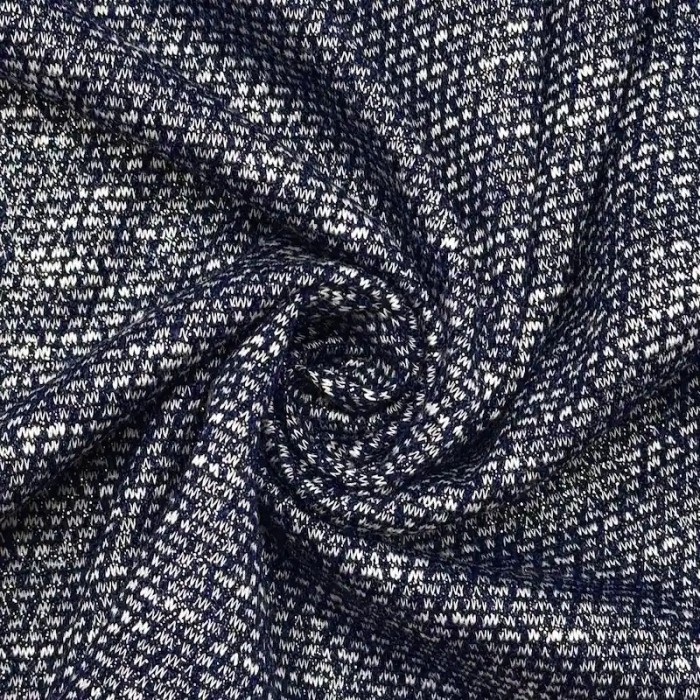 Tissu Maille Chiné Polyester Viscose Marine Effet Moucheté - Coupon 300cm x160cm