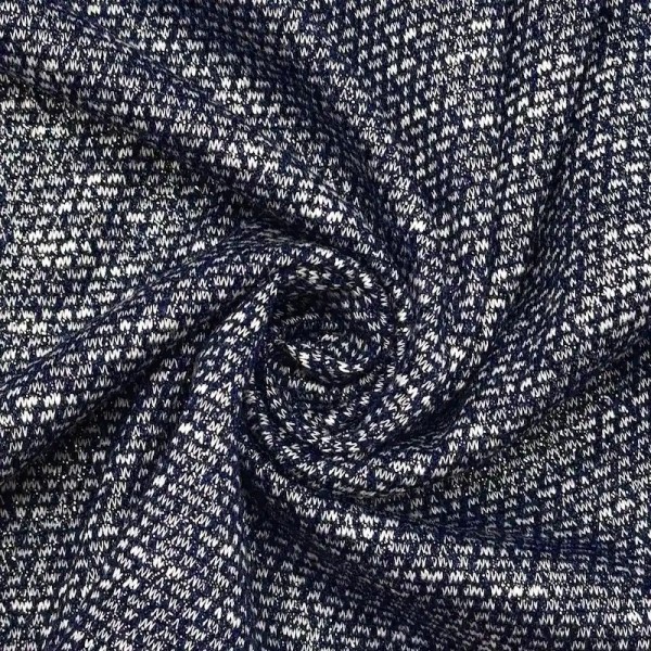 Tissu Maille Chiné Polyester Viscose Marine Effet Moucheté - Coupon 300cm x160cm