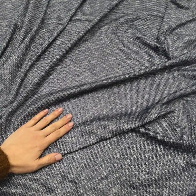 Tissu Maille Chiné Polyester Viscose Marine Effet Moucheté - Coupon 300cm x160cm