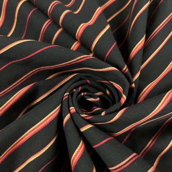 Tissu polyester à rayure noir multi-couleurs Tissu polyester à rayure noir multi-couleurs