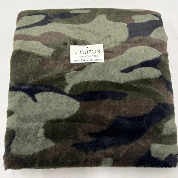 Tissu Doudou Polyester Camouflage Kaki  - Coupon 300cm x150cm
