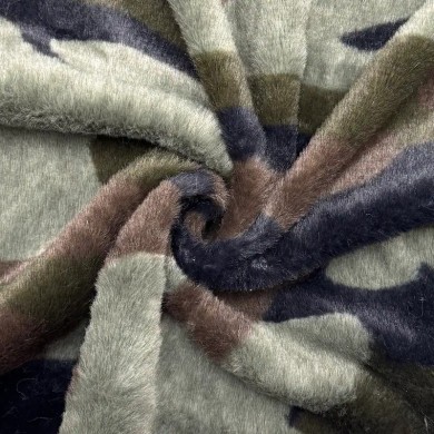 Tissu Doudou Polyester Camouflage Kaki  - Coupon 300cm x150cm