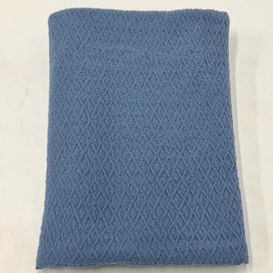 Tissu Polaire Polyester Gaufrée Losange Bleu Ardoise Uni- Coupon 200cm x180cm