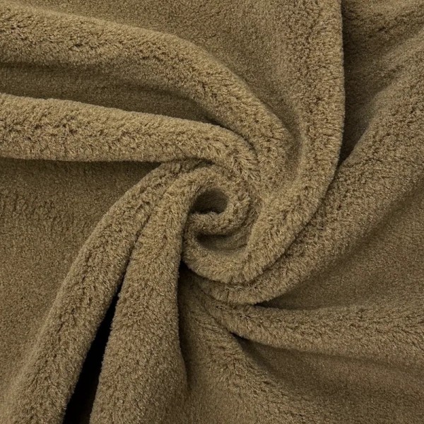 Tissu Fausse Fourrure Sherpa Ourson Polyester Kaki Taupe Uni- Coupon 150cm x 200cm