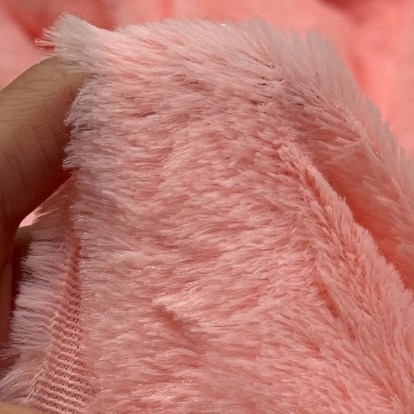 Tissu Doudou Polyester Poils Longs Rose Pastel Uni- Coupon 200cm x 200cm