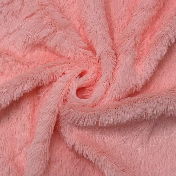 Tissu Doudou Polyester Poils Longs Rose Pastel Uni- Coupon 200cm x 200cm