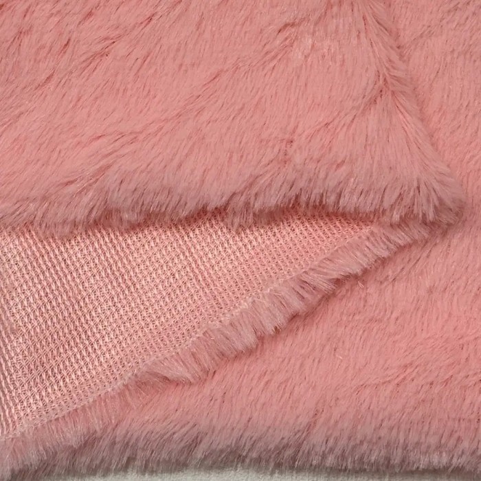Tissu Doudou Polyester Poils Longs Rose Pastel Uni- Coupon 200cm x 200cm