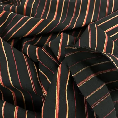Tissu polyester à rayure noir multi-couleurs