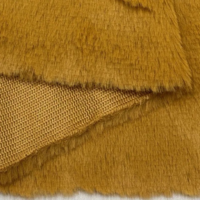 Tissu Doudou Polyester Poils Court Moutard Uni- Coupon 150cm x 200cm