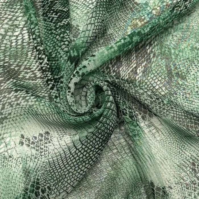 Tissu Voile Polyester Vert Serpentine Python Uni