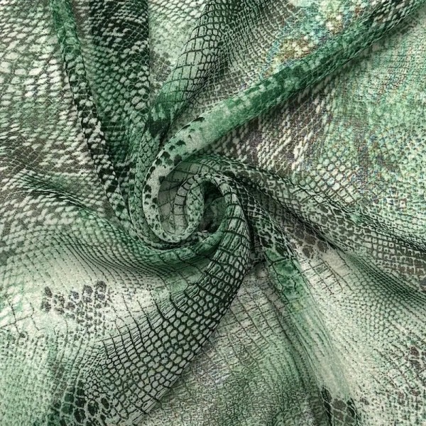 Tissu Voile Polyester Vert Serpentine Python Uni