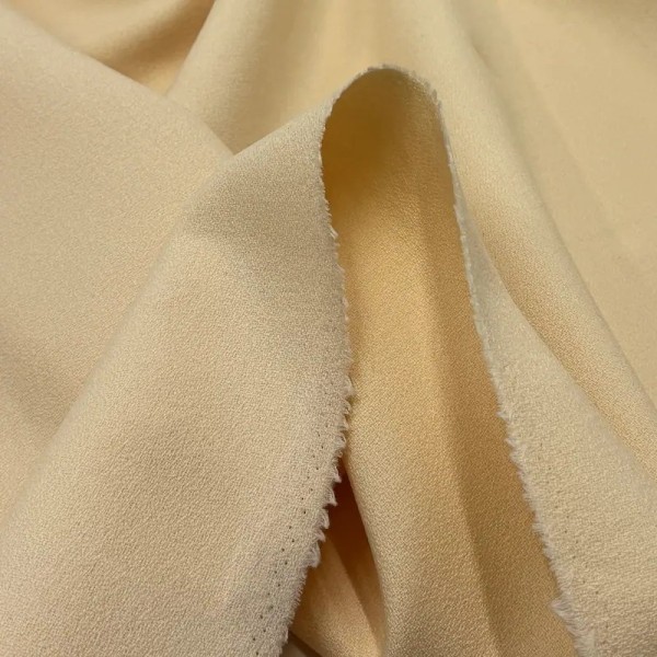 Tissu Crêpe de Laine Épais Structuré Crème Uni