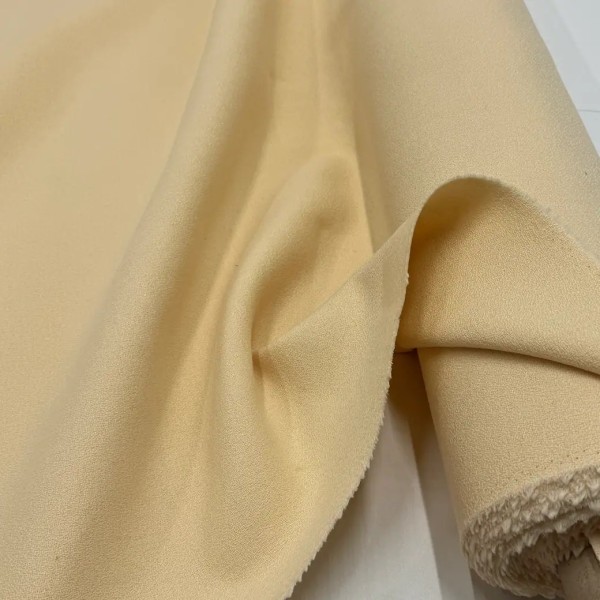 Tissu Crêpe de Laine Épais Structuré Crème Uni