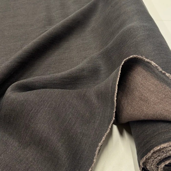 Tissu Coton Sergé Aspect Jeans Bicolore Anthracite Marron-Taupe Uni
