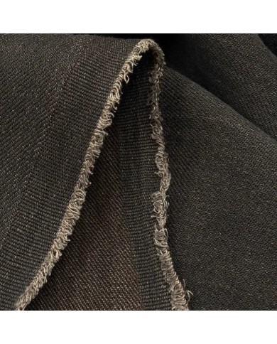 Tissu Coton Sergé Aspect Jeans Bicolore Anthracite Marron-Taupe Uni