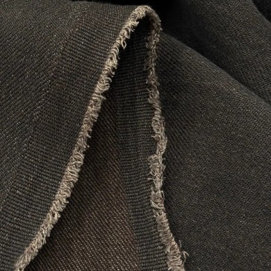 Tissu Coton Sergé Aspect Jeans Bicolore Anthracite Marron-Taupe Uni
