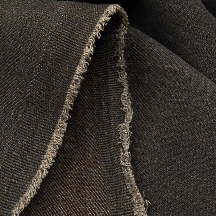 Tissu Coton Sergé Aspect Jeans Bicolore Anthracite Marron-Taupe Uni