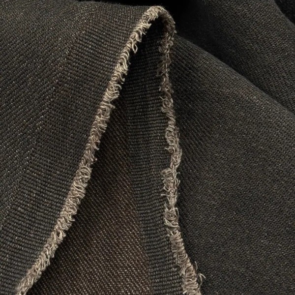 Tissu Coton Sergé Aspect Jeans Bicolore Anthracite Marron-Taupe Uni
