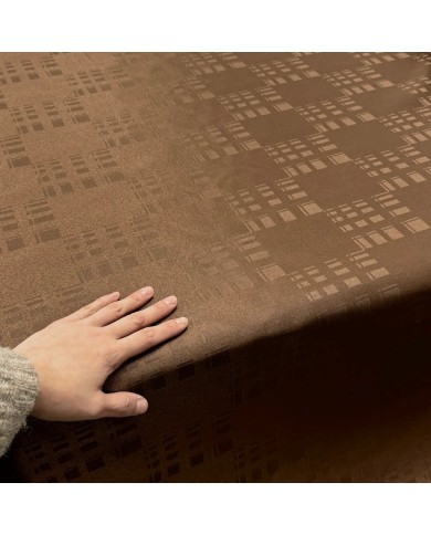 Tissu Dammasé Polyester Nappage Anti-taches Géométrique Marron