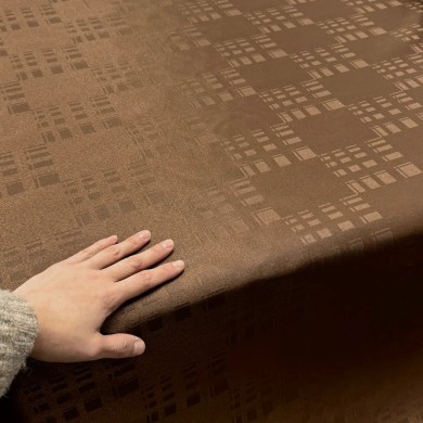 Tissu Dammasé Polyester Nappage Anti-taches Géométrique Marron