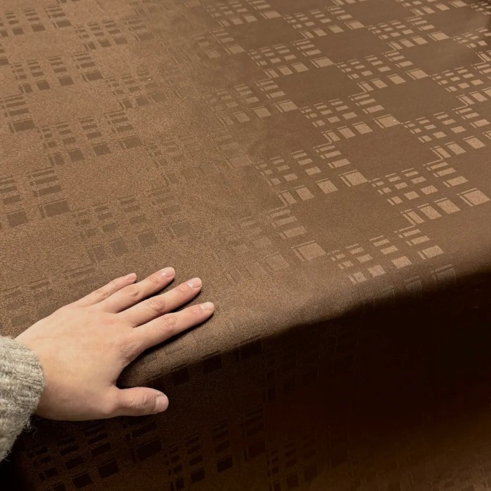 Tissu Dammasé Polyester Nappage Anti-taches Géométrique Marron