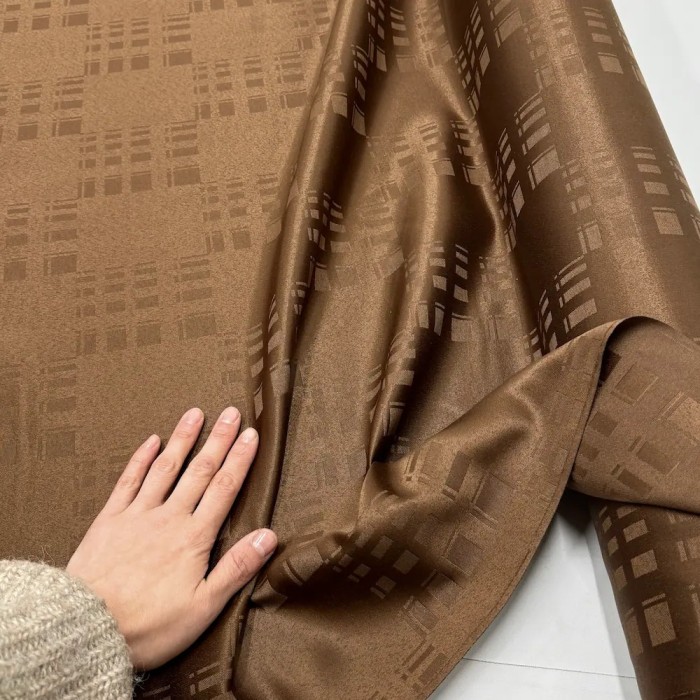 Tissu Dammasé Polyester Nappage Anti-taches Géométrique Marron