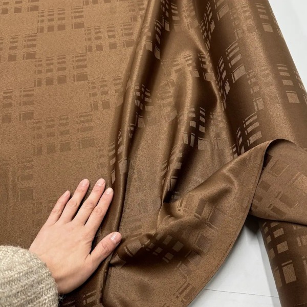 Tissu Dammasé Polyester Nappage Anti-taches Géométrique Marron