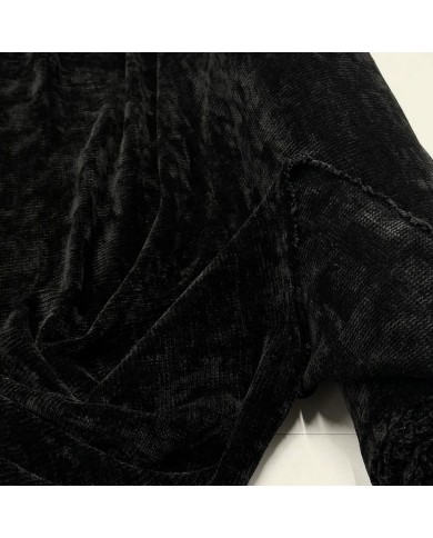 Tissu Velours Côtelé Chenille Polyester Noir Uni