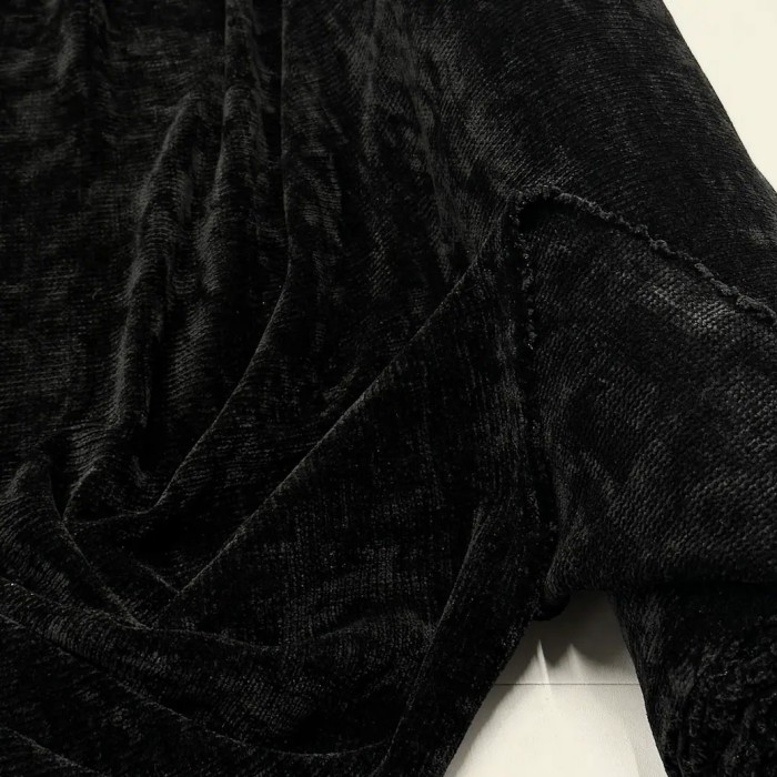 Tissu Velours Côtelé Chenille Polyester Noir Uni