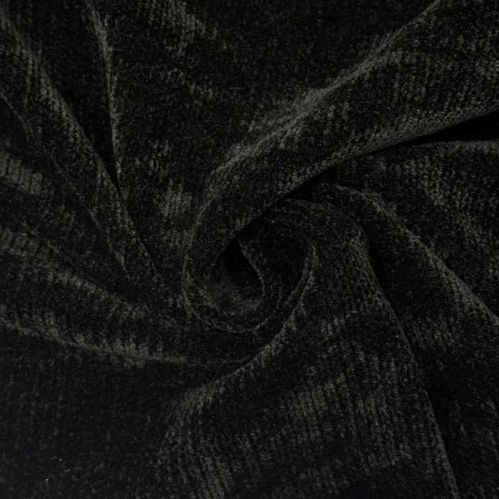 Tissu Velours Côtelé Chenille Polyester Noir Uni