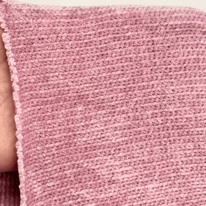 Tissu Velours Côtelé Chenille Polyester Rose Dragée Uni