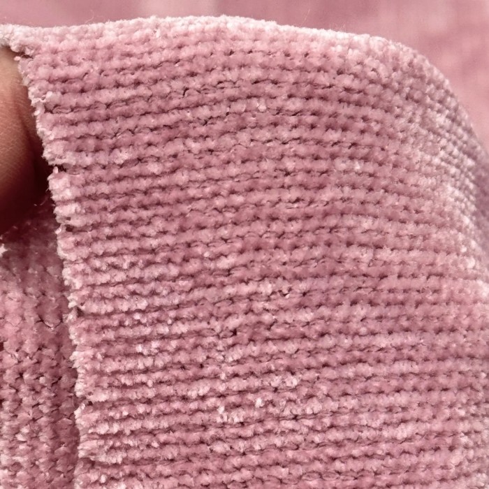 Tissu Velours Côtelé Chenille Polyester Rose Dragée Uni