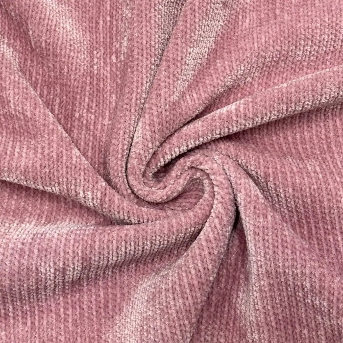 Tissu Velours Côtelé Chenille Polyester Rose Dragée Uni