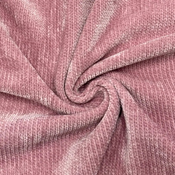 Tissu Velours Côtelé Chenille Polyester Rose Dragée Uni