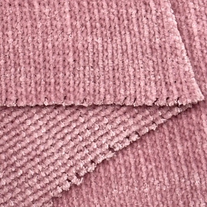 Tissu Velours Côtelé Chenille Polyester Rose Dragée Uni