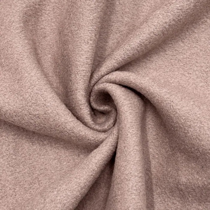Tissu Laine Polyester Bouillie Aspect Bouclette Rose Taupe Uni Manteaux Vestes