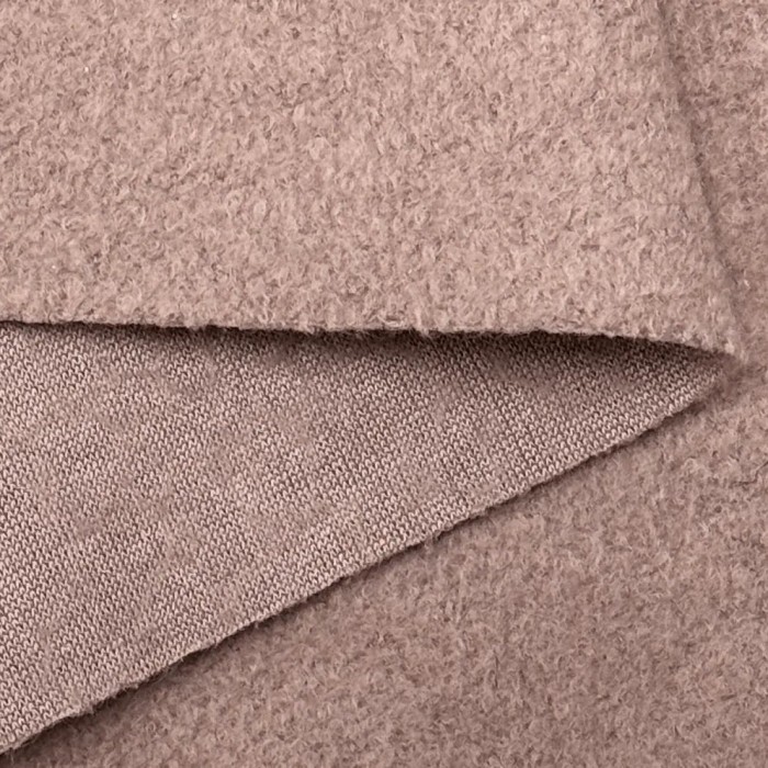 Tissu Laine Polyester Bouillie Aspect Bouclette Rose Taupe Uni