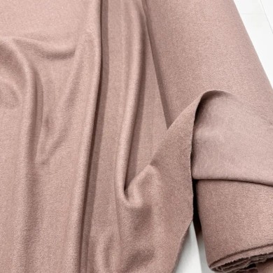 Tissu Laine Polyester Bouillie Aspect Bouclette Rose Taupe Uni