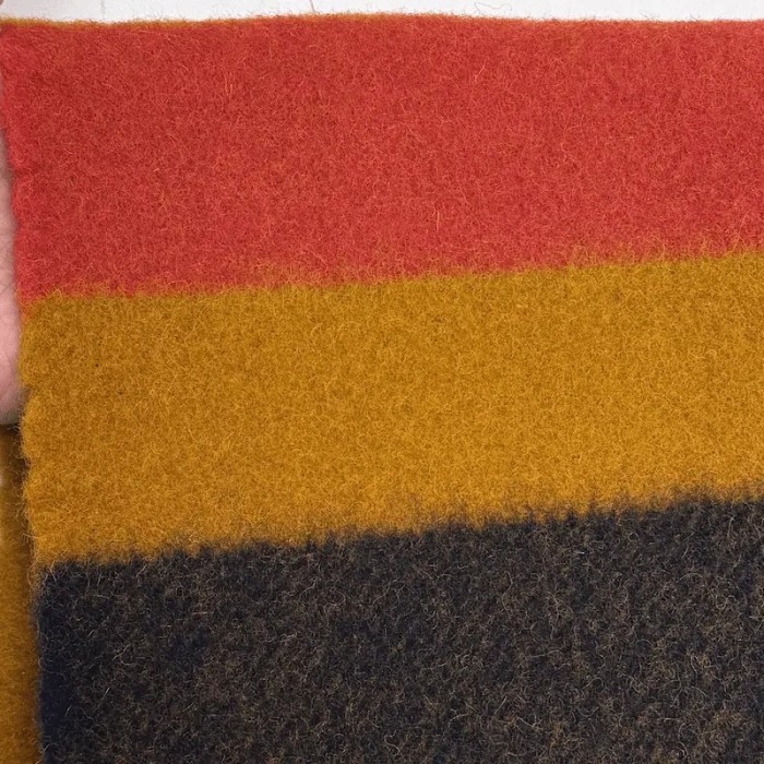 Tissu Laine Polyamide Épais Grands Rayures Ocre Corail Marine Foncé