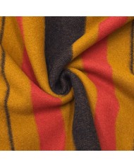 Tissu Laine Polyamide Épais Grands Rayures Ocre Corail Marine Foncé