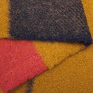 Tissu Laine Polyamide Structuré Grands Rayures Ocre Corail Marine Foncé