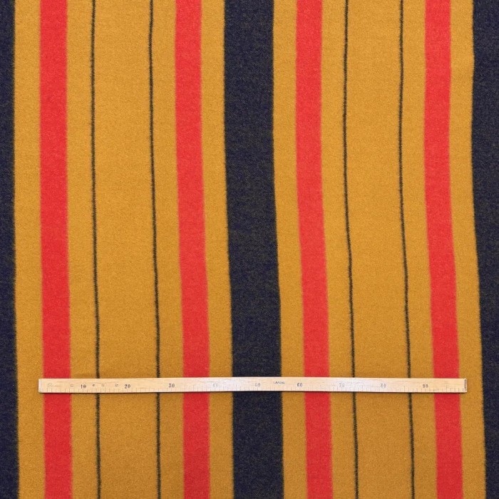 Tissu Laine Polyamide Épais Grands Rayures Ocre Corail Marine Foncé