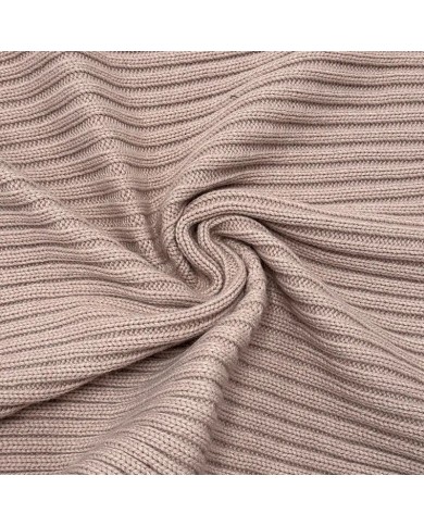 Tissu Maille Polyester Acrylique Grosse Côtes Épais Rose Poudré Uni