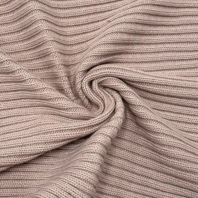 Tissu Maille Polyester Acrylique Grosse Côtes Épais Rose Poudré Uni