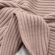Tissu Maille Polyester Acrylique Grosse Côtes Épais Rose Poudré Uni