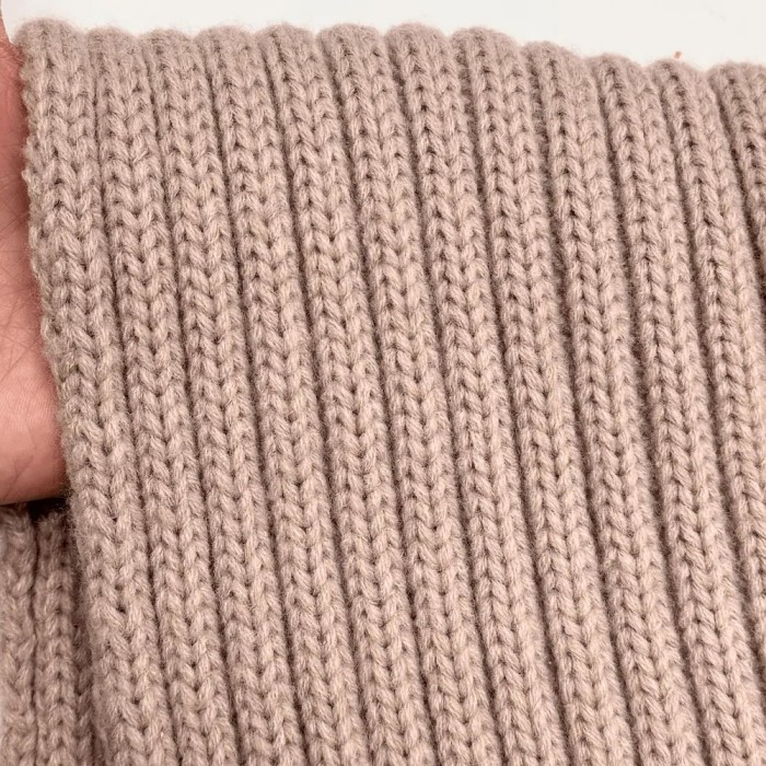 Tissu Maille Polyester Acrylique Grosse Côtes Épais Rose Poudré Uni