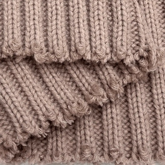 Tissu Maille Polyester Acrylique Grosse Côtes Épais Rose Poudré Uni