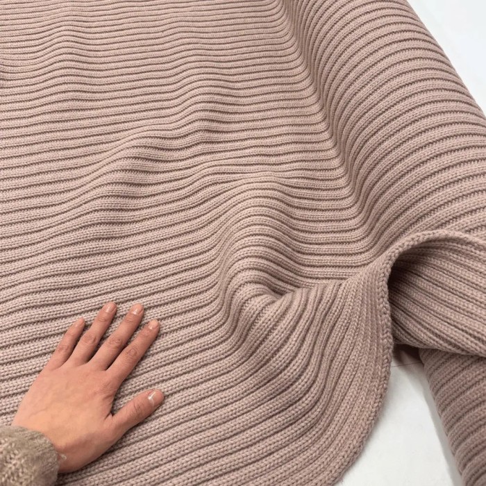 Tissu Maille Polyester Acrylique Grosse Côtes Épais Rose Poudré Uni