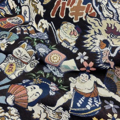 Tissu jacquard polyester coton sumo noir multi-couleurs Tissu jacquard polyester coton sumo noir multi-couleurs